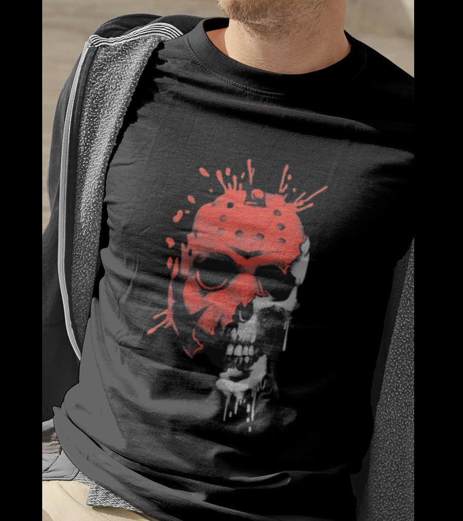 Jason Voorhees Unmasked Skull Horror Splatter T-Shirt