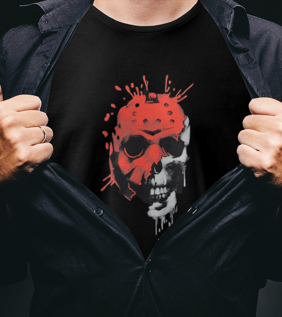 Jason Voorhees Unmasked Skull Horror Splatter T-Shirt