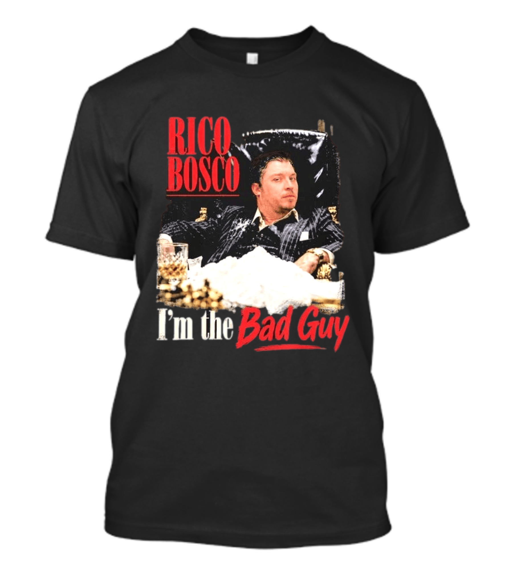 Rico Bosco I'm The Bad Guy Black Suit Reclining Chair Whiskey T-Shirt