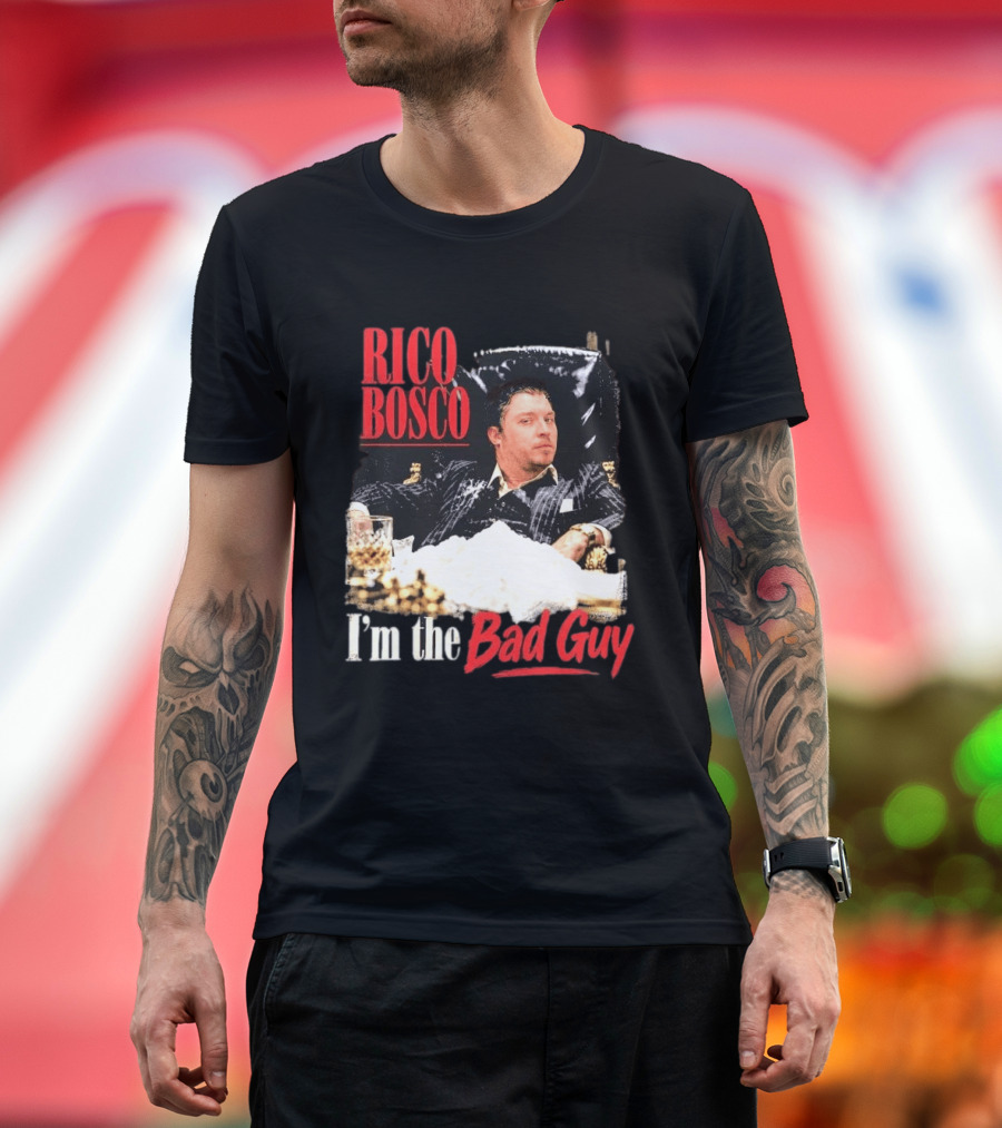 Rico Bosco I'm The Bad Guy Black Suit Reclining Chair Whiskey T-Shirt