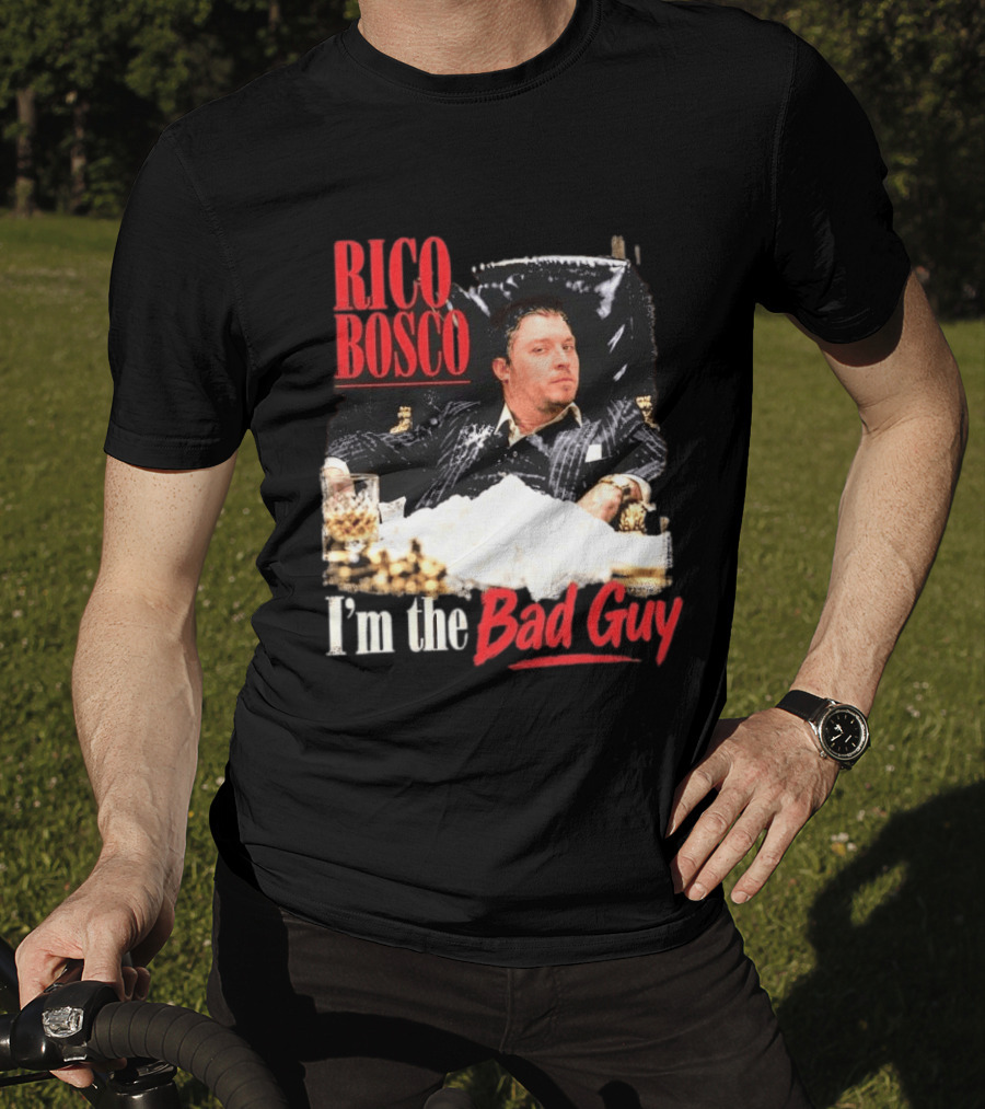 Rico Bosco I'm The Bad Guy Black Suit Reclining Chair Whiskey T-Shirt