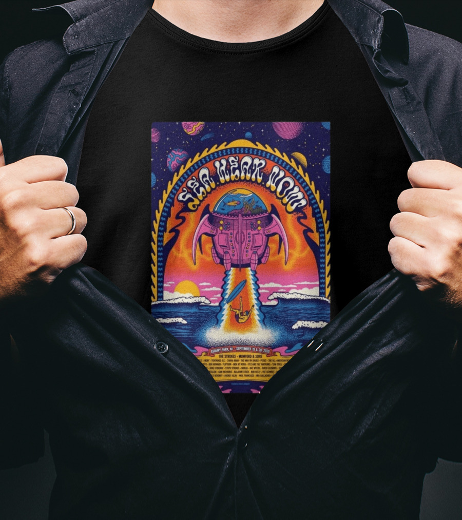Sea Hear Now Asbury Park September 19 20 2026 The Strokes Mumford & Sons Psychedelic Spaceship Surf T-Shirt
