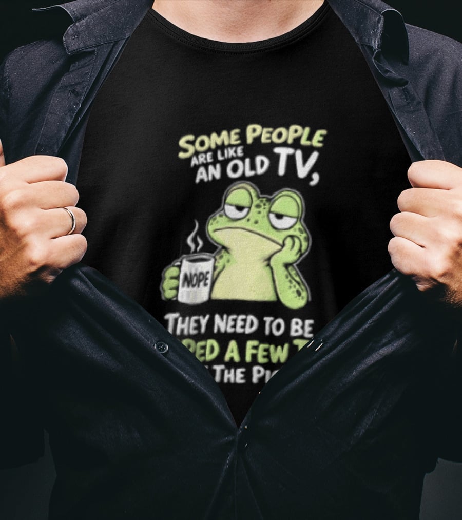 Some People Are Like An Old TV Frog Coffee Humor Slapped To Get The Picture T-Shirt