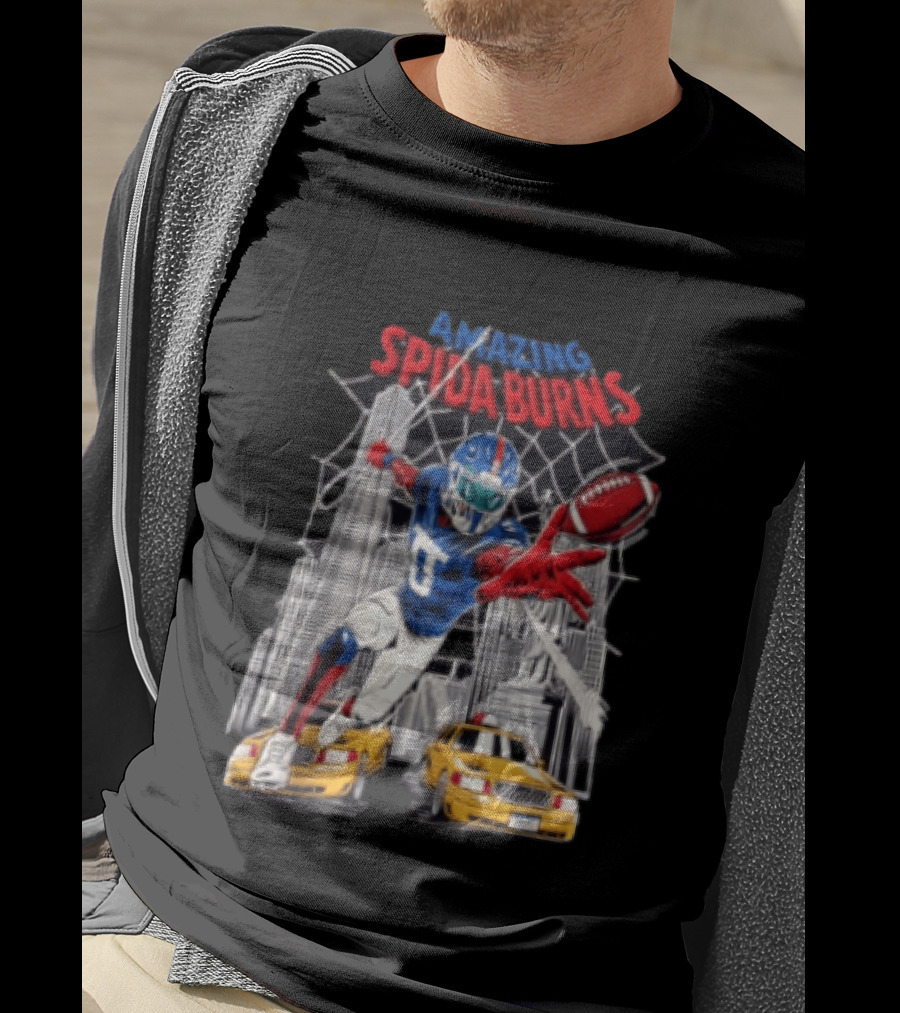 Amazing Spida Burns Football Player NYC Skyline Taxi Scene T-Shirt