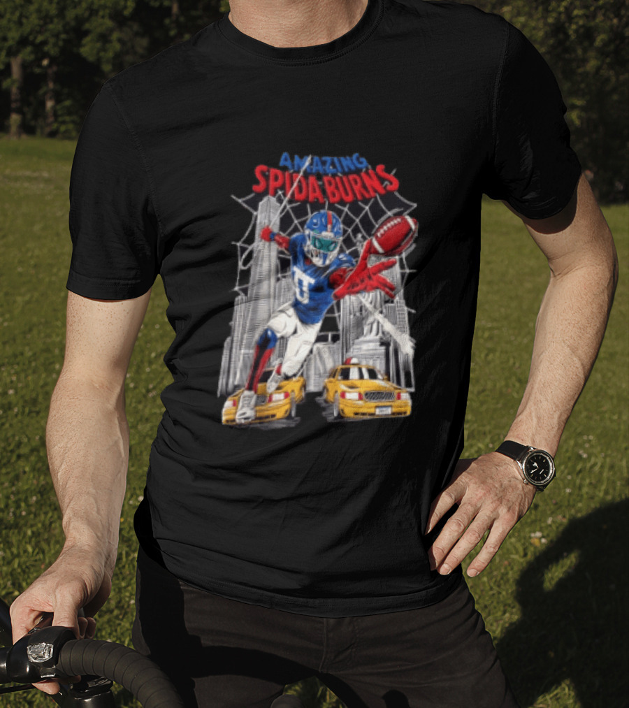 Amazing Spida Burns Football Player NYC Skyline Taxi Scene T-Shirt