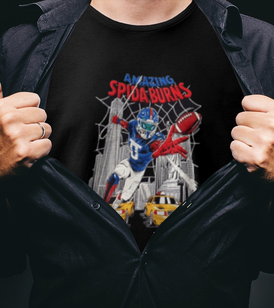 Amazing Spida Burns Football Player NYC Skyline Taxi Scene T-Shirt