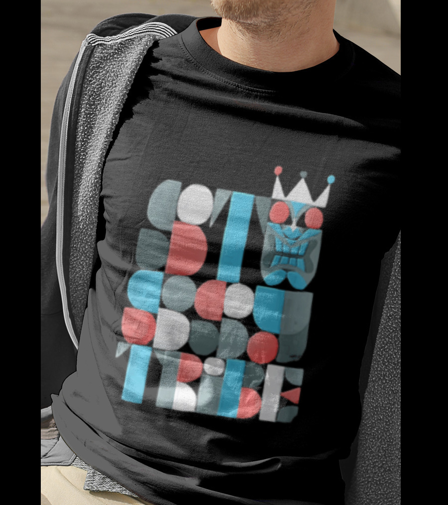 Tribe Crowned Tiki Mask Geometric Color Block T-Shirt