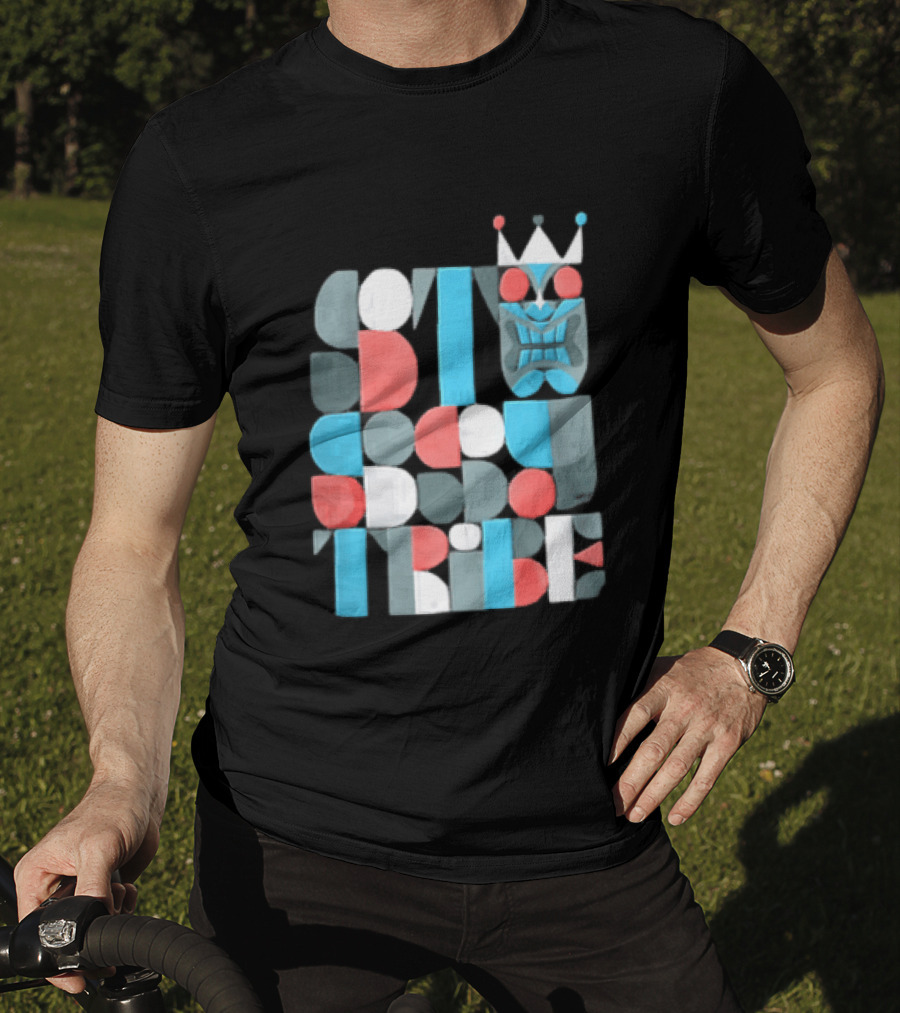 Tribe Crowned Tiki Mask Geometric Color Block T-Shirt