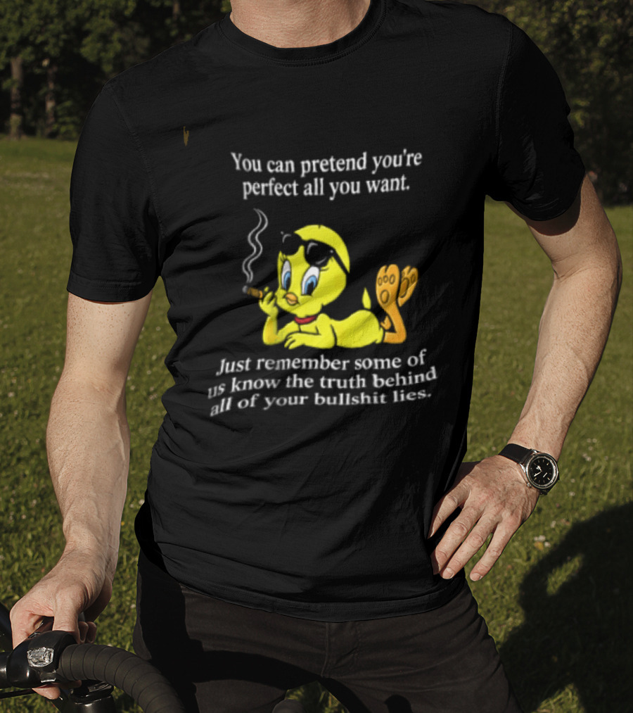 You Can Pretend Youre Perfect All You Want Just Remember Some Of Us Know The Truth Behind All Of Your Bullshit Lies Tweety Bird Smoking T-Shirt