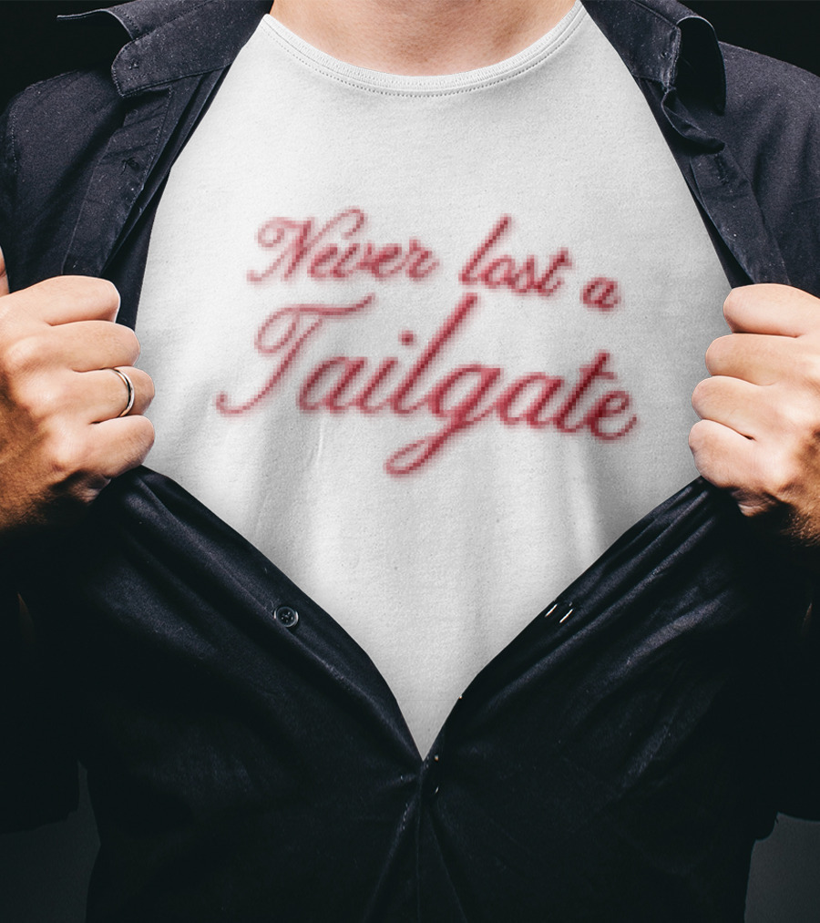 Never Lost A Tailgate Red Cursive Script Visor T-Shirt