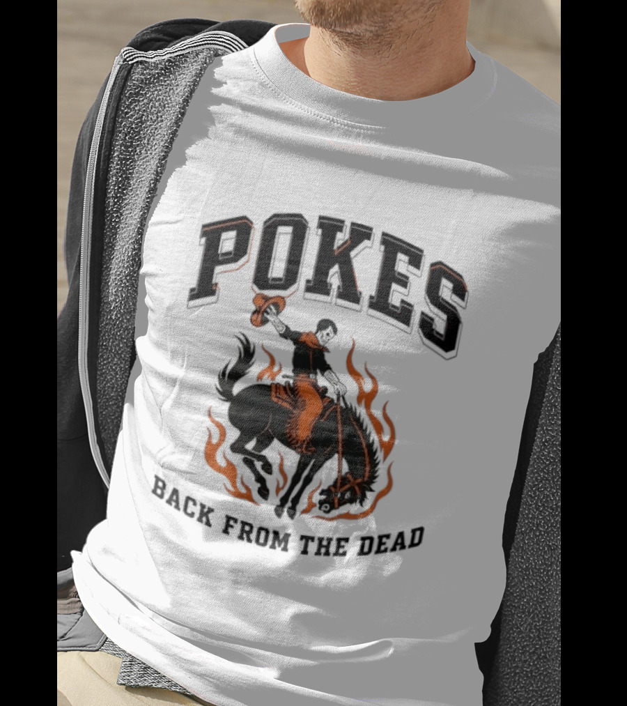 Pokes Back From The Dead Cowboy Riding Flaming Horse T-Shirt