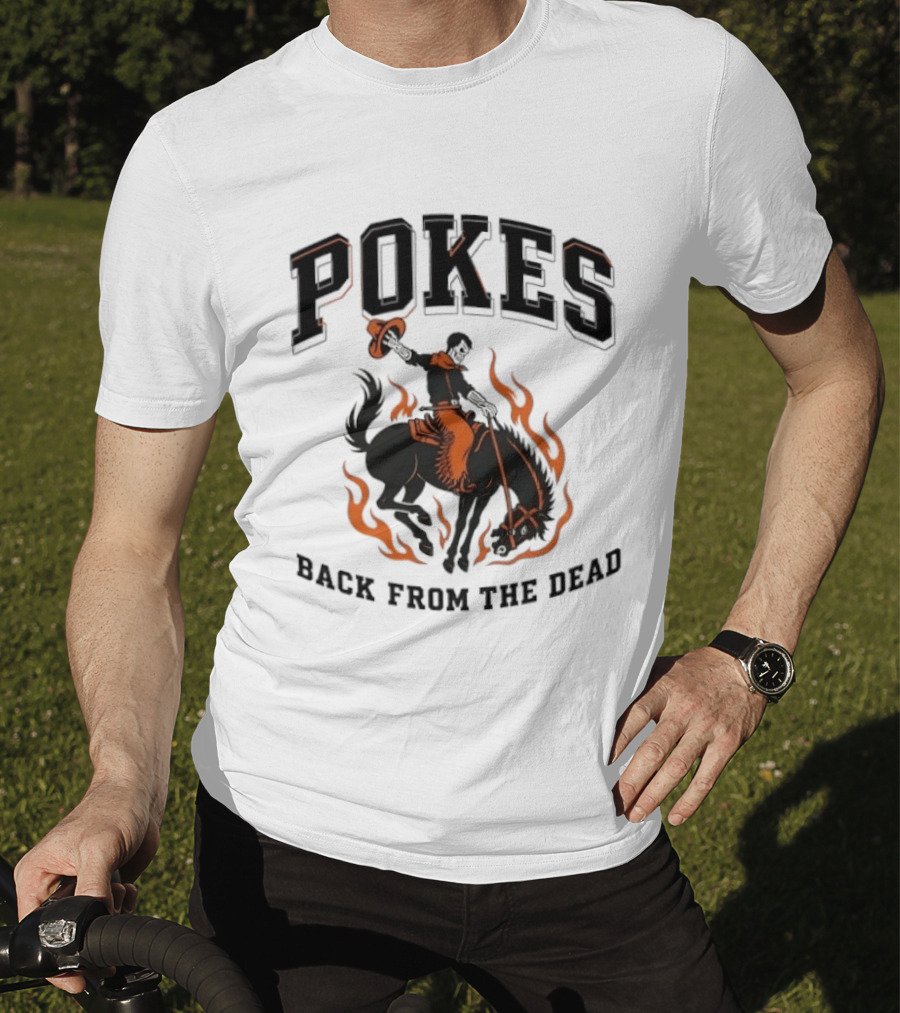 Pokes Back From The Dead Cowboy Riding Flaming Horse T-Shirt