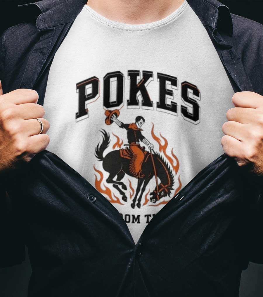 Pokes Back From The Dead Cowboy Riding Flaming Horse T-Shirt