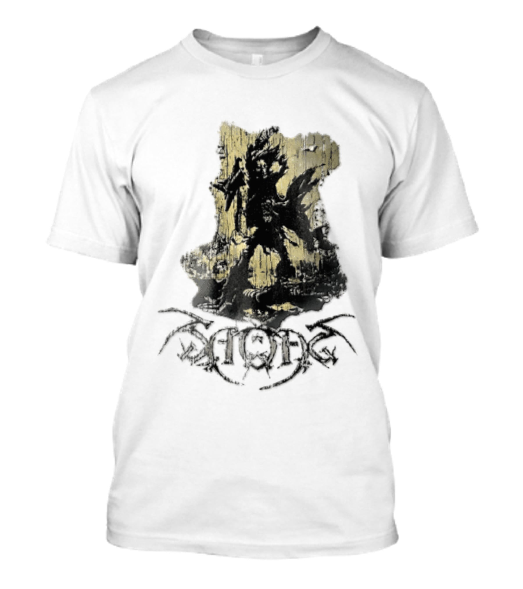 Savatage Skeleton Reaper Flying V Guitar Gold Distressed T-Shirt