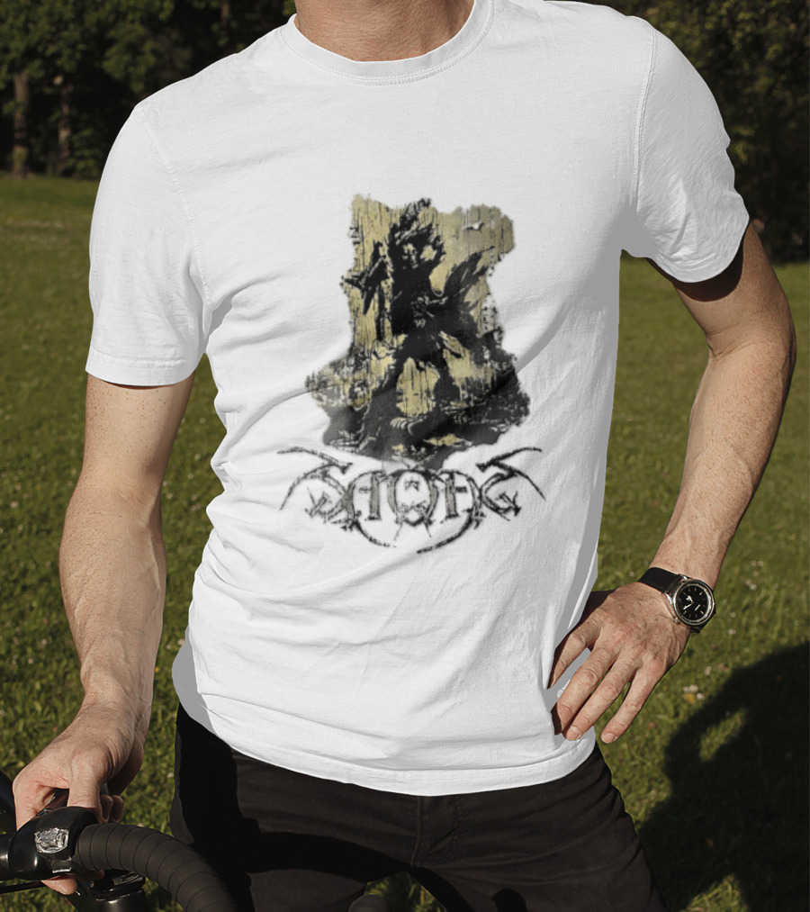 Savatage Skeleton Reaper Flying V Guitar Gold Distressed T-Shirt