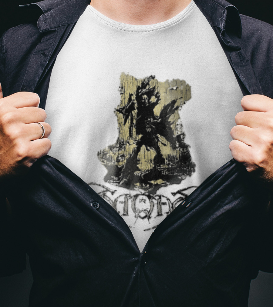 Savatage Skeleton Reaper Flying V Guitar Gold Distressed T-Shirt