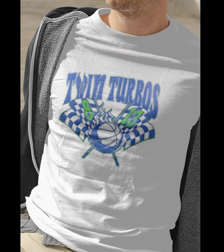 Twin Turbos 8 13 Basketball Checkered Flag Racing T-Shirt