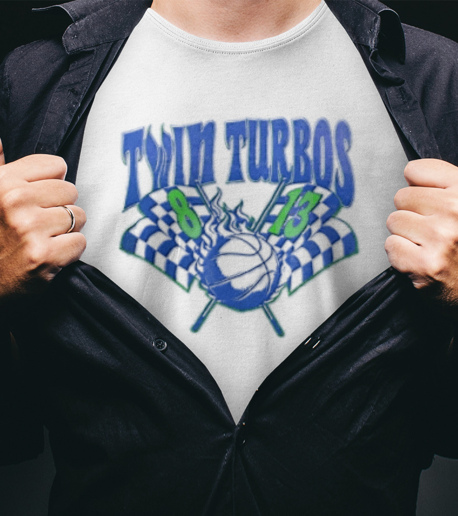 Twin Turbos 8 13 Basketball Checkered Flag Racing T-Shirt