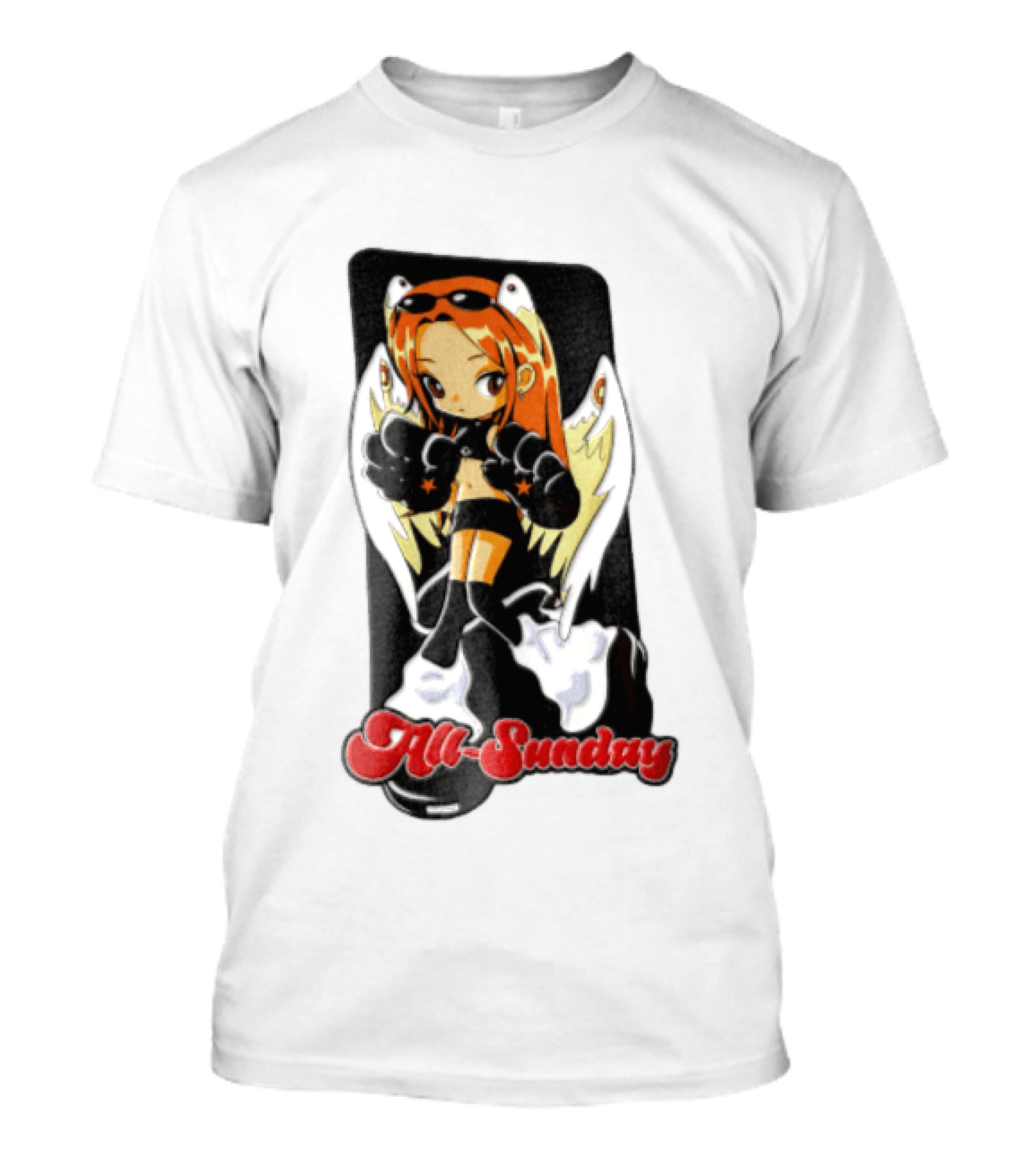 All Sunday Anime Girl With Angel Wings Paw Gloves And Platform Boots T-Shirt