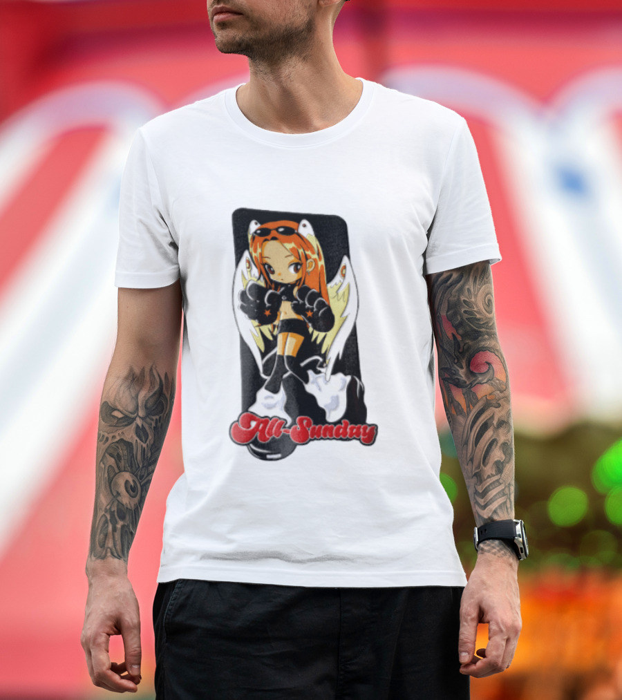 All Sunday Anime Girl With Angel Wings Paw Gloves And Platform Boots T-Shirt