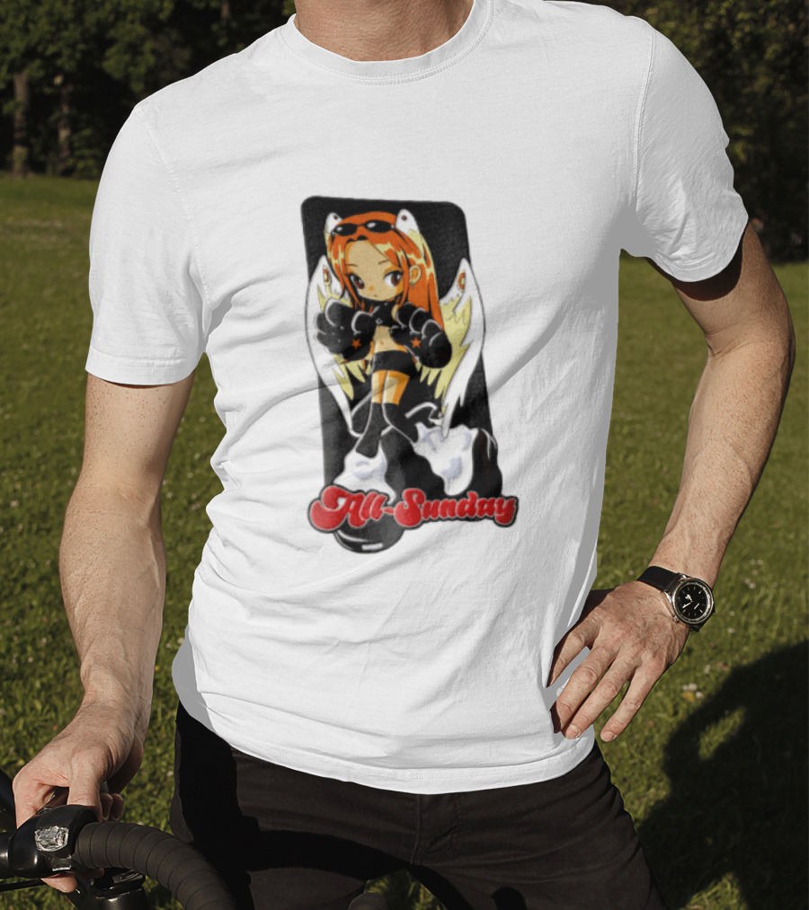 All Sunday Anime Girl With Angel Wings Paw Gloves And Platform Boots T-Shirt