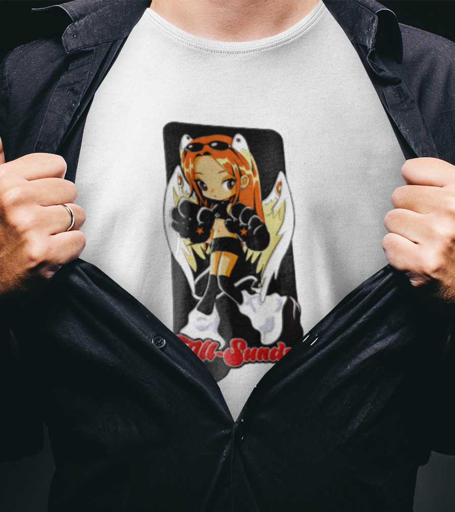 All Sunday Anime Girl With Angel Wings Paw Gloves And Platform Boots T-Shirt