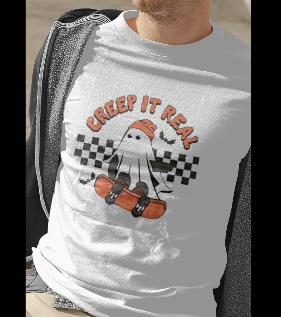 Creep It Real Ghost Skateboard Halloween T-Shirt