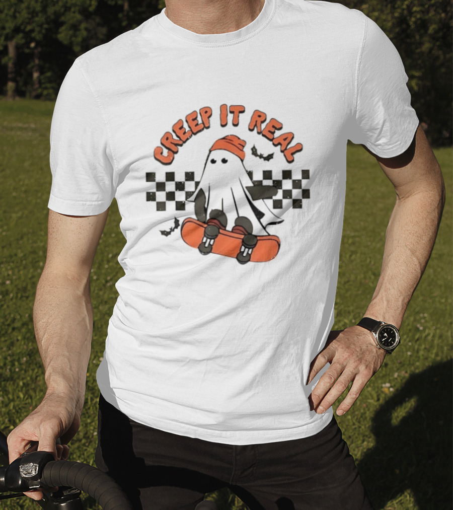 Creep It Real Ghost Skateboard Halloween T-Shirt