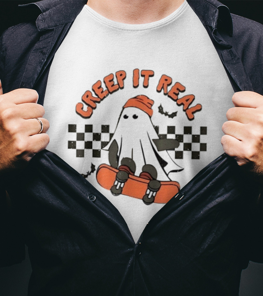 Creep It Real Ghost Skateboard Halloween T-Shirt