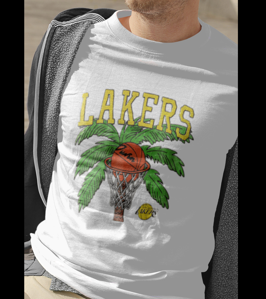 Lakers Palm Tree Basketball Hoop Distressed NBA T-Shirt