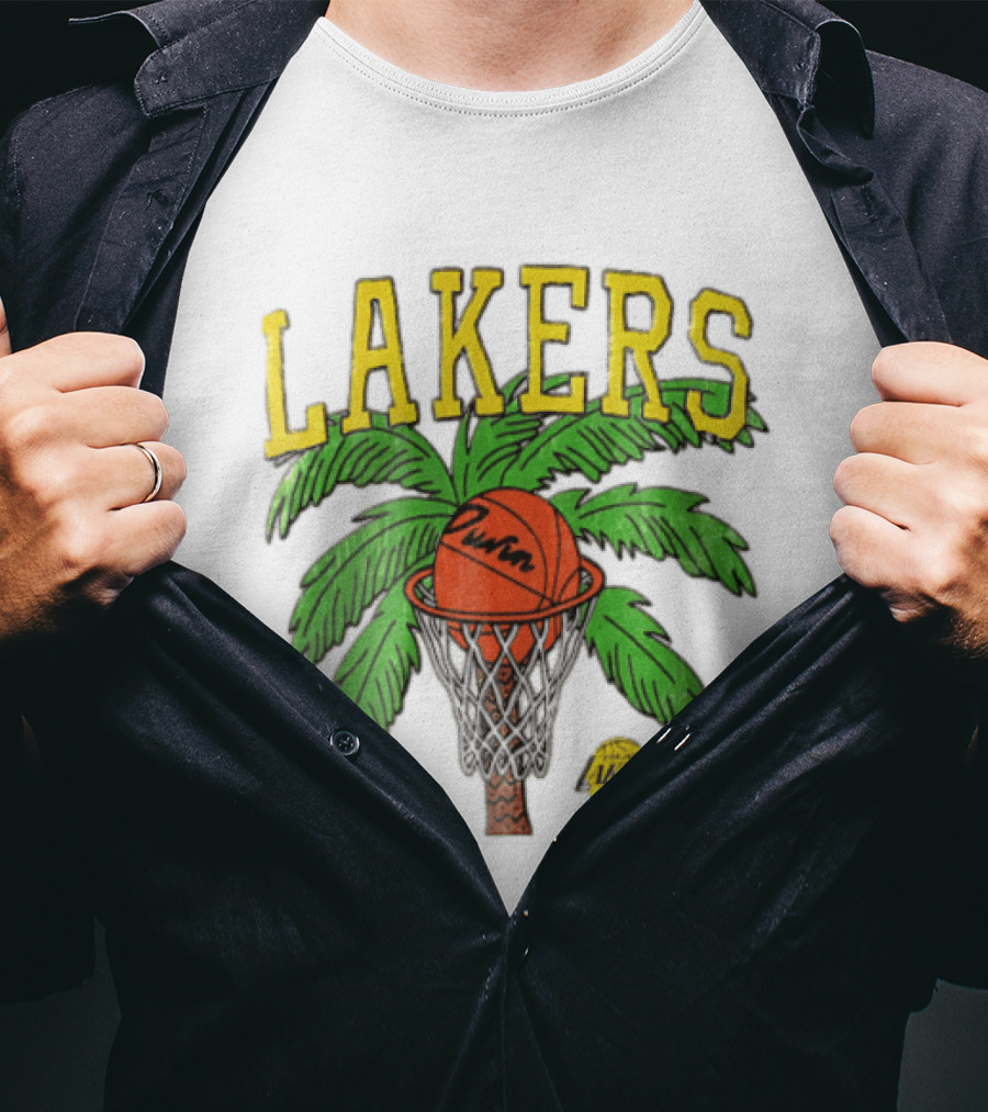 Lakers Palm Tree Basketball Hoop Distressed NBA T-Shirt