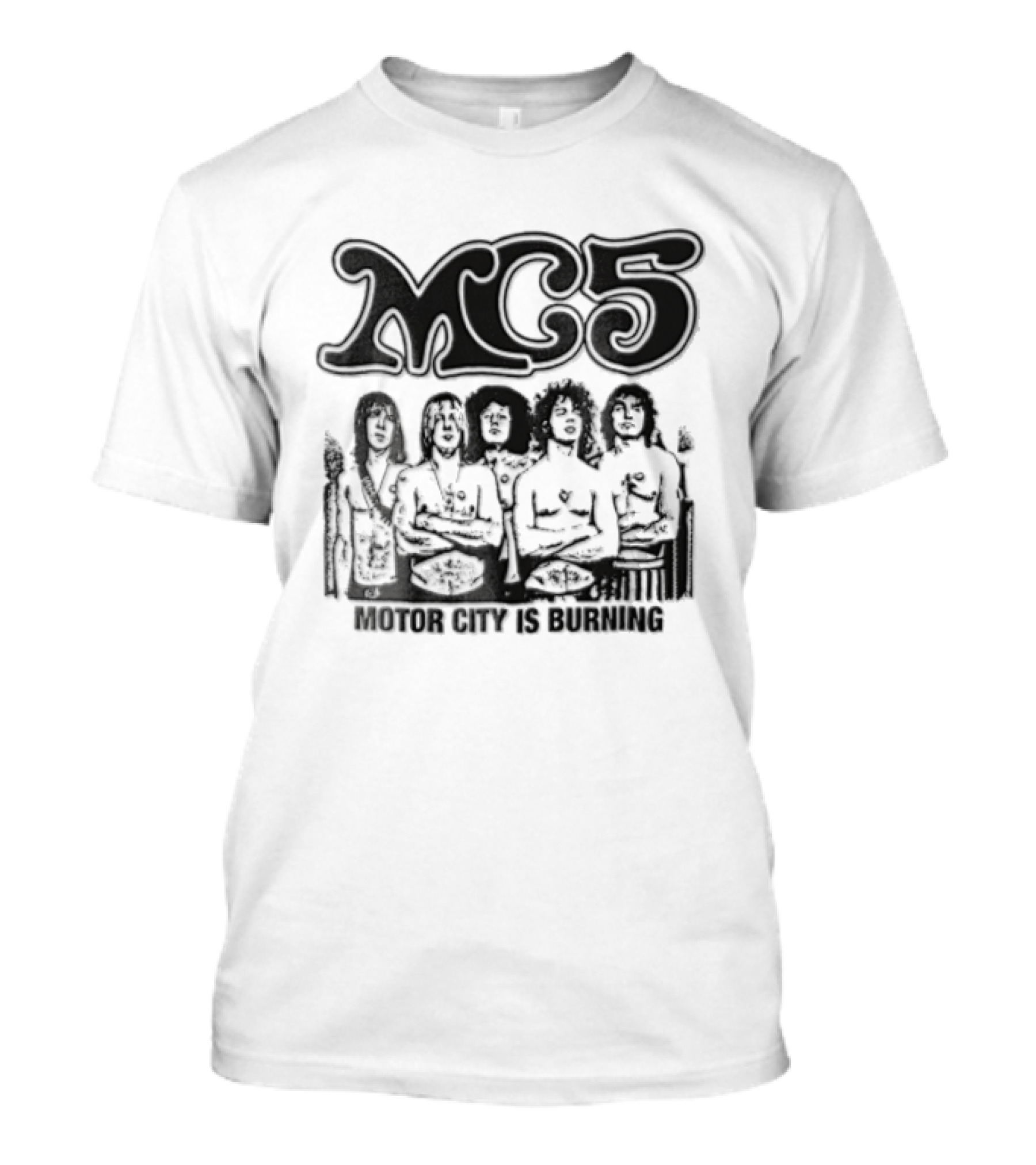 MC5 Motor City Is Burning Monochrome Halftone Band Photo T-Shirt