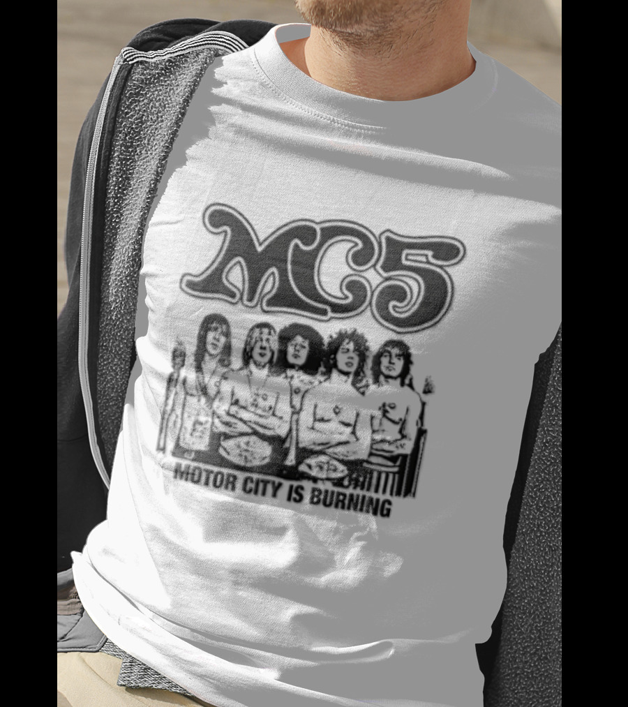 MC5 Motor City Is Burning Monochrome Halftone Band Photo T-Shirt