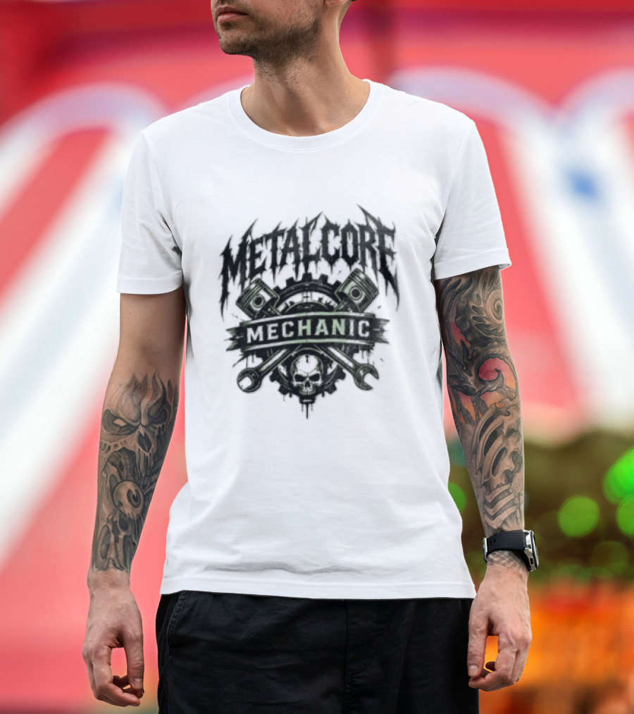 Metalcore Mechanic Skull Pistons Wrenches T-Shirt