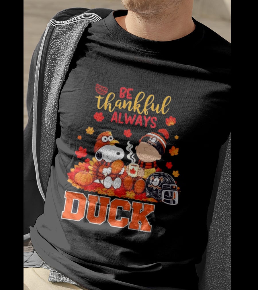 Be Thankful Always Snoopy Charlie Brown Ducks Fans Autumn Leaves T-Shirt