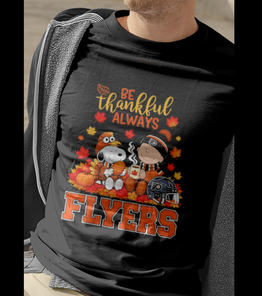 Be Thankful Always Snoopy Charlie Brown Philadelphia Flyers Autumn Leafs T-Shirt