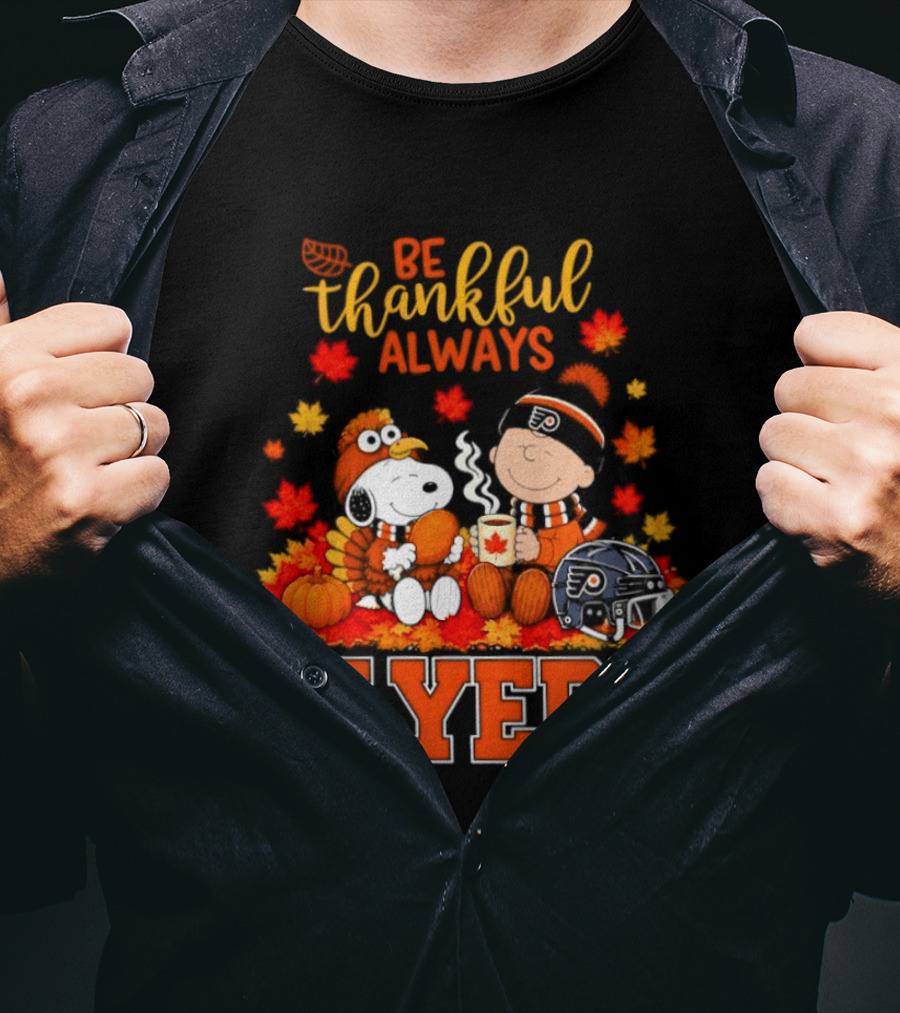 Be Thankful Always Snoopy Charlie Brown Philadelphia Flyers Autumn Leafs T-Shirt
