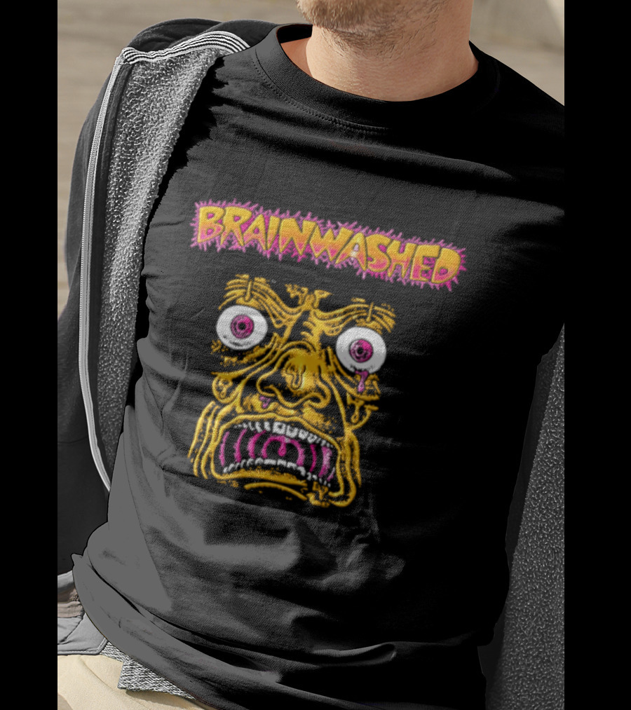 Brainwashed Distorted Melting Face Pink Eyes Vibrant Expression T-Shirt