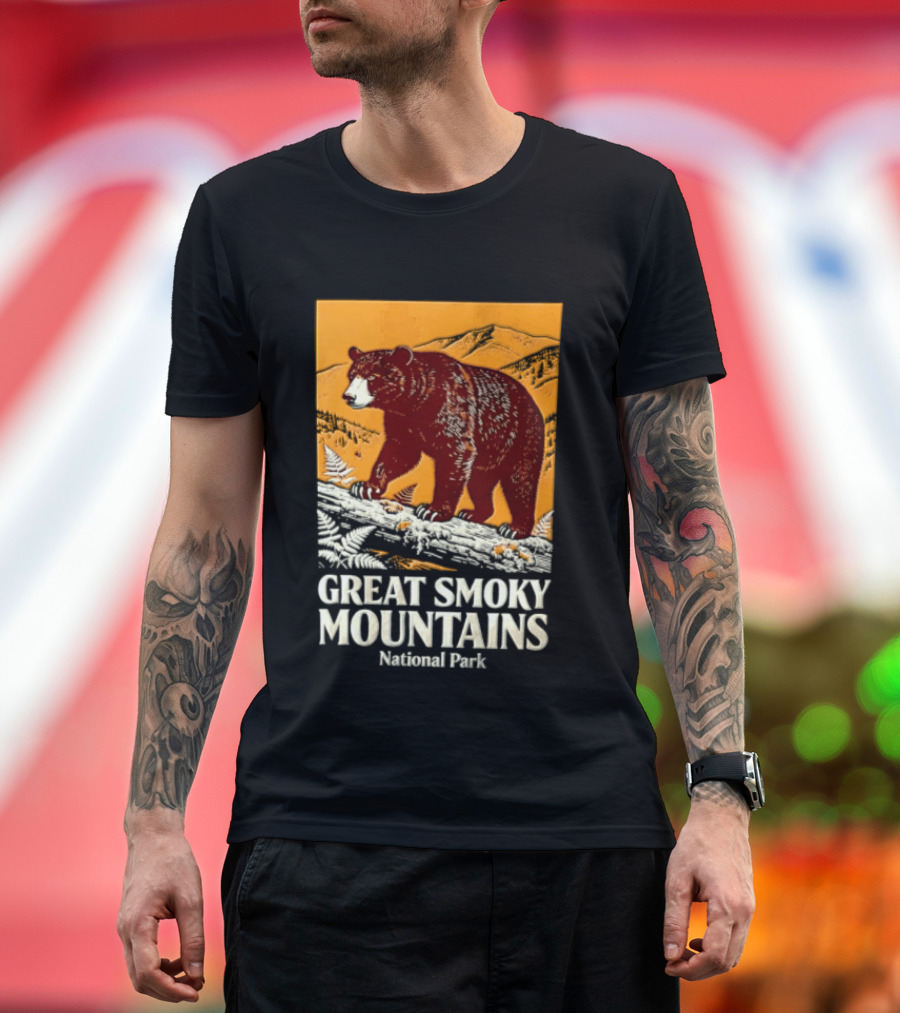 Great Smoky Mountains National Park Black Bear Walking On Log T-Shirt