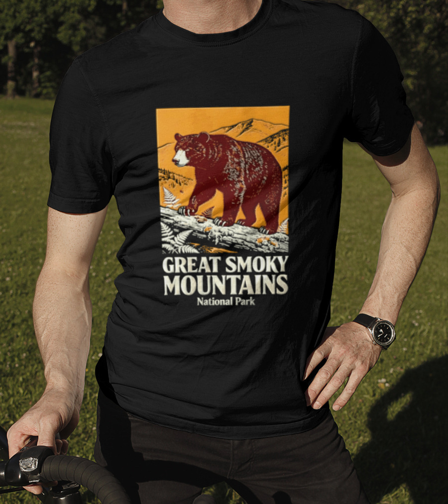 Great Smoky Mountains National Park Black Bear Walking On Log T-Shirt