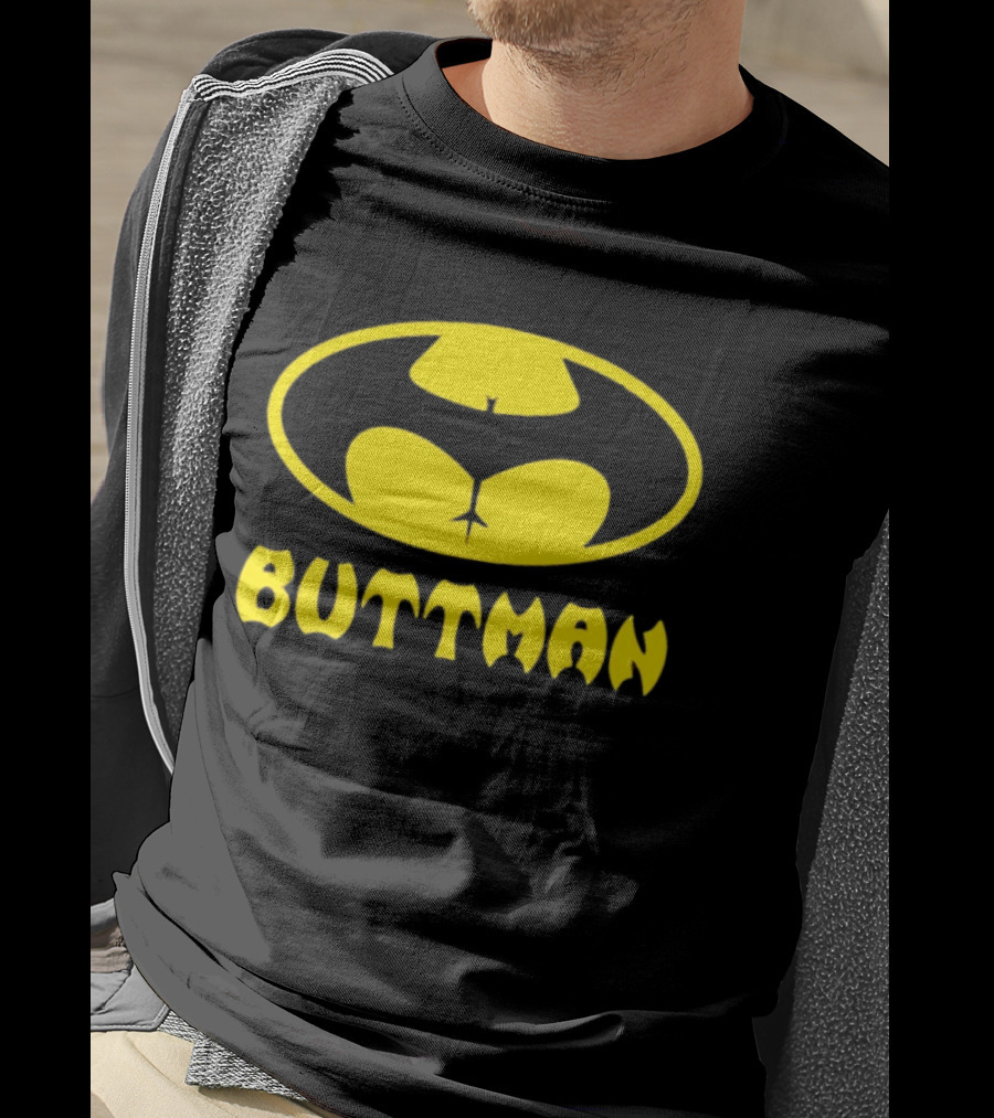 Buttman Batman Superhero Parody Yellow T-Shirt