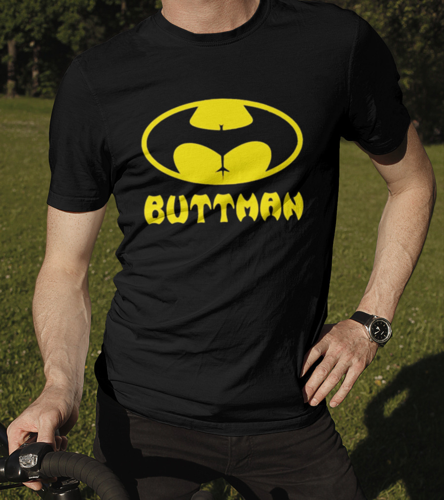 Buttman Batman Superhero Parody Yellow T-Shirt