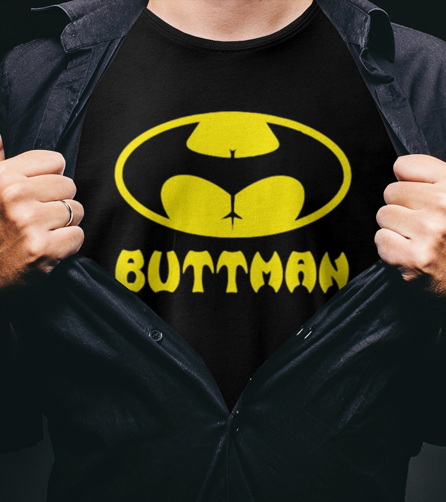 Buttman Batman Superhero Parody Yellow T-Shirt