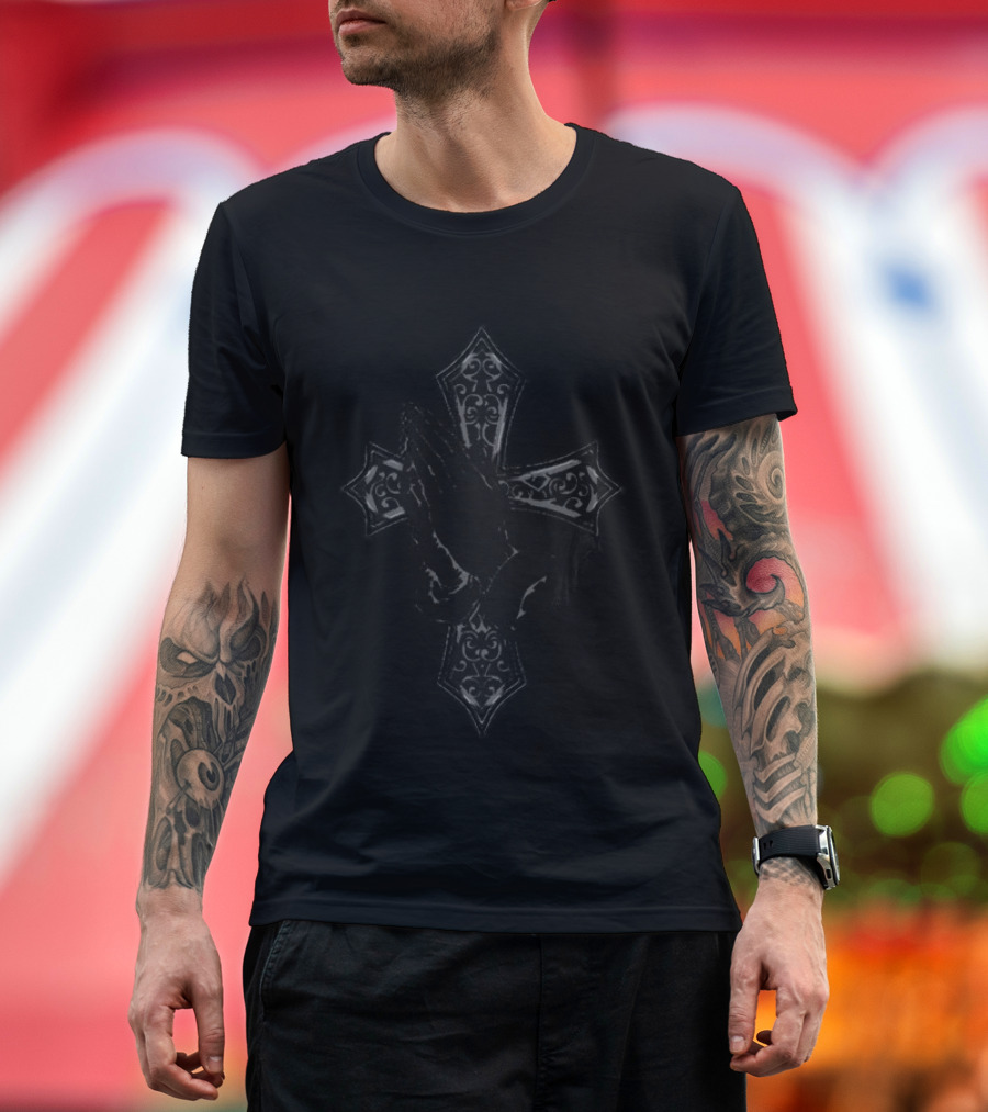 Chrome Hearts Black Praying Hands Cross T-Shirt