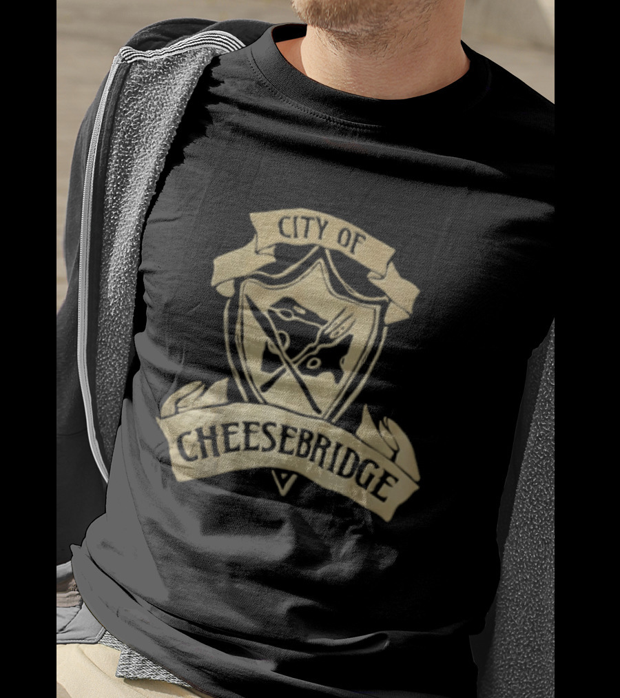 City Of Cheesebridge Shield Knife Fork Cheese T-Shirt