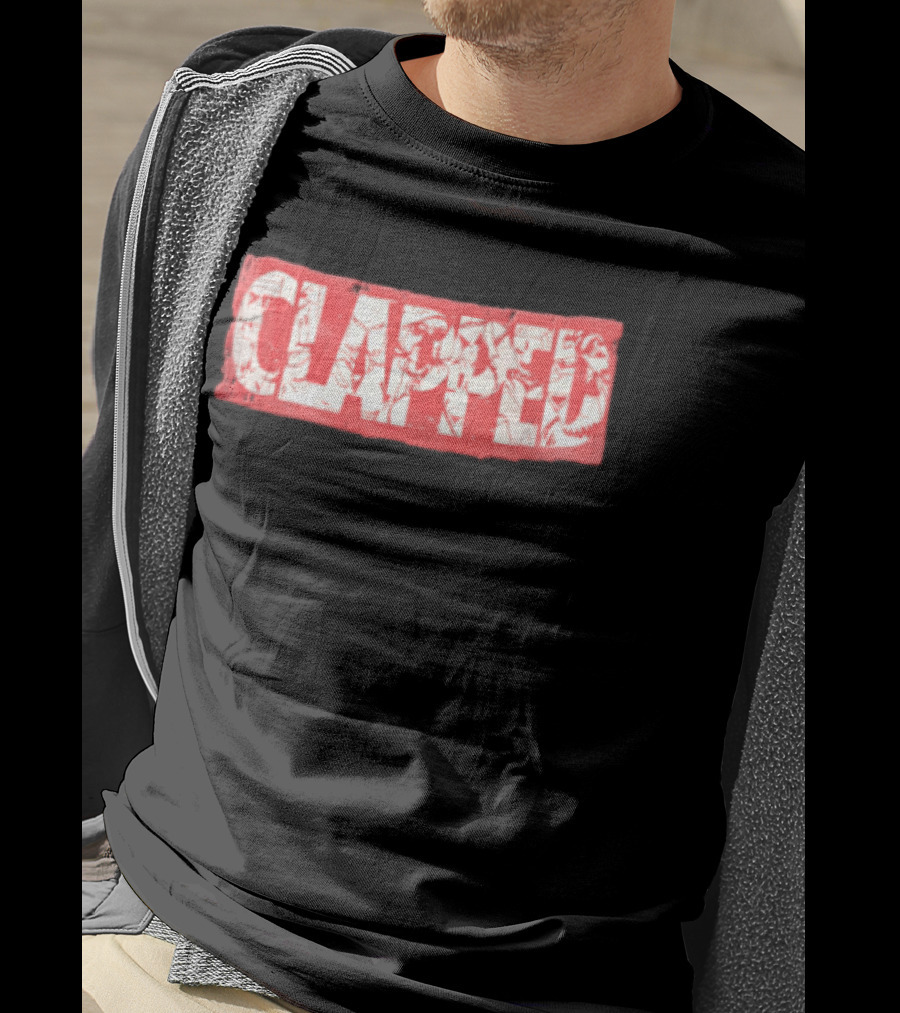 Clapped Red Box Bold Typographic T-Shirt
