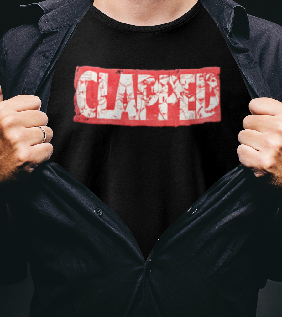 Clapped Red Box Bold Typographic T-Shirt