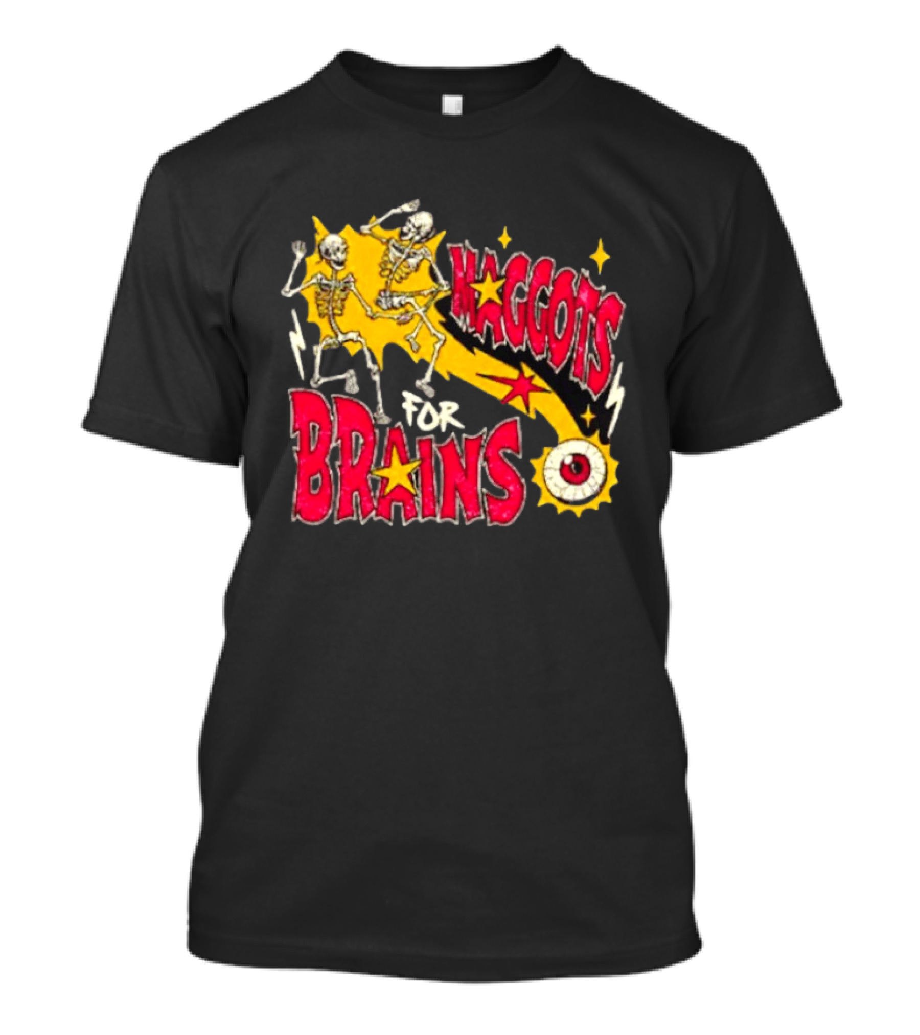 Skeleton Dance Maggots For Brains Halloween Eyeball Stars T-Shirt