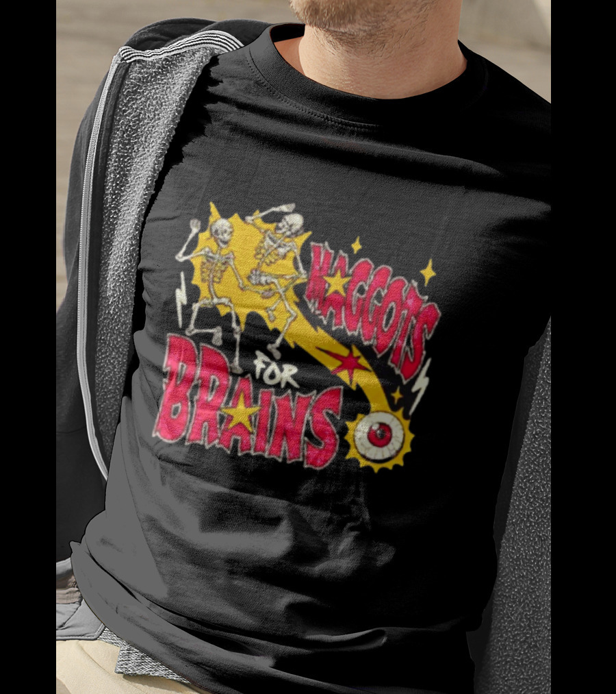 Skeleton Dance Maggots For Brains Halloween Eyeball Stars T-Shirt
