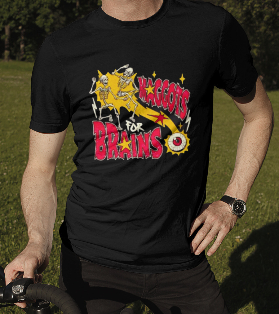 Skeleton Dance Maggots For Brains Halloween Eyeball Stars T-Shirt